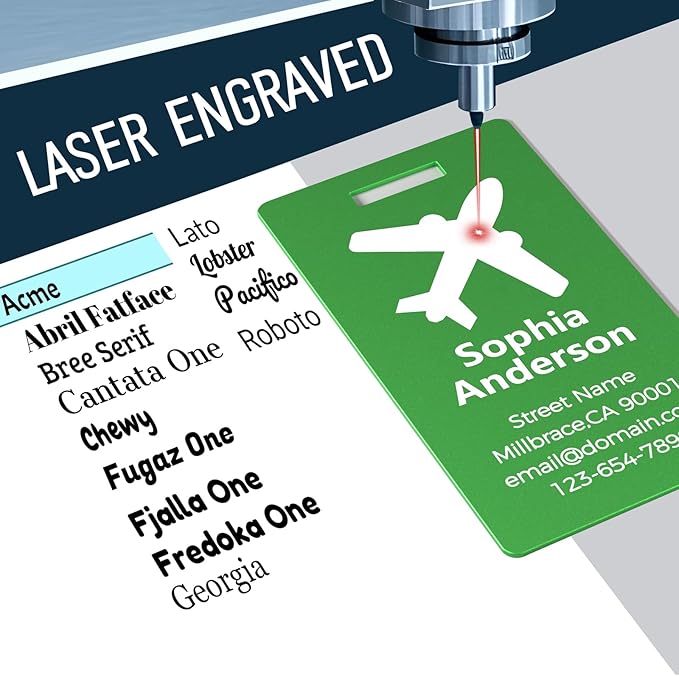 Personalized Metal Luggage Tags, Custom Suitcase Aluminum Name Tags with 5.9in Steel Ring, Laser Engraved Text and Logo, for Travel Gift, Baggage, Golf Bag (Green)