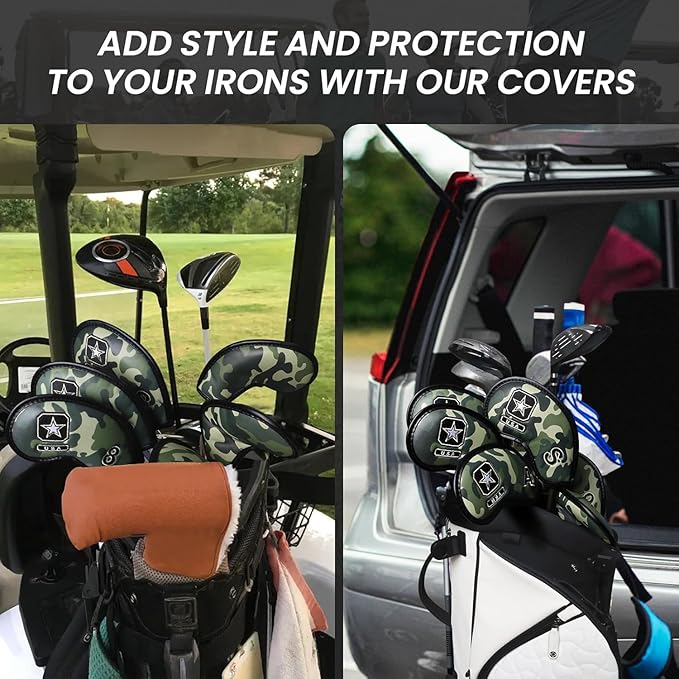 Golf Club Covers Iron Value 12 Pack Stylish Synthetic Leather Headcover, Embroidery Numbers Head Covers Universal Protector Fit Main Iron Wedge Clubs, Accessories Travel for Men Women