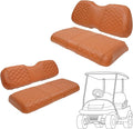 Golf Cart Front and Rear Seat Covers Waterproof and Sun Resistant Marine Grade Vinyl Leather Seat Cover Accessories for Club Car Precedent 2004+, Brown(4PCS)