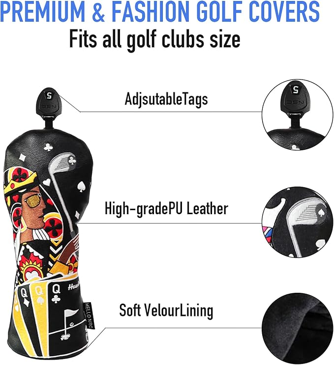 Golf Club Covers – Funny Poker Leather Driver Headcover, Fairway Wood & Hybrid, Cool Embroidered Golf Headcovers