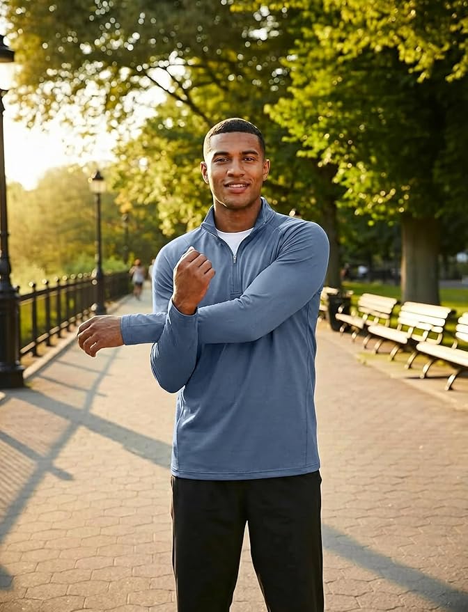 Zengjo Mens Quarter Zip Athletic Pullover Mid-Weight 1/4-Zip Running Workout Shirt Moisture Wicking