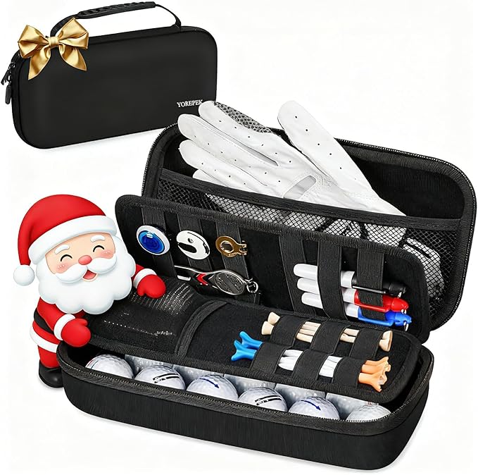 YOREPEK Golf Glove Holder with Removable Glove Shaper, Protective Hard Shell Golf Accessories Case Bag with 2 Dividers Fits Balls, Tees, Markers, Cool Gifts for Golfers