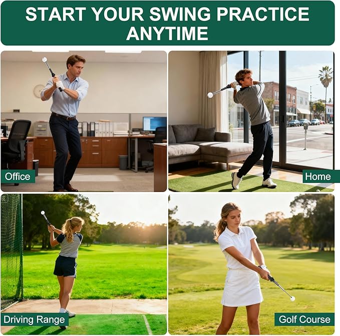 Retractable Golf Swing Training Aid, Golf Grip Trainer Right Hand, Rhythm Click Sound Telescopic Warm Up Golf Swing Trainer for Indoor & Outdoor Practice