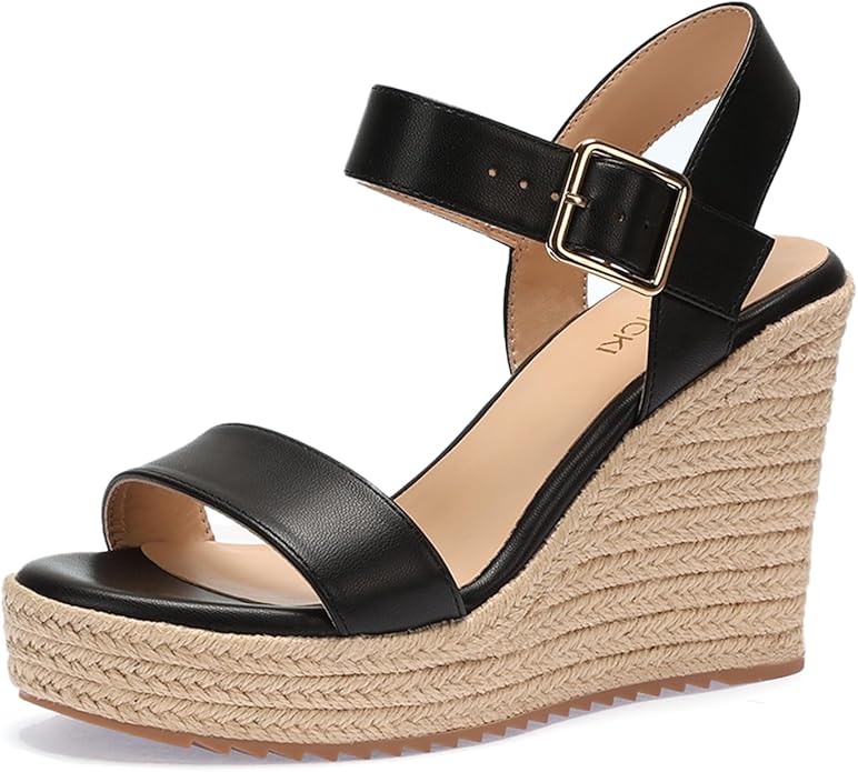 VICKI·VICKI Wedges for Women Platform Sandals Wedge Heels for Sandals Comfortable Summer Espadrille Shoes Ankle Strap&Open Toe