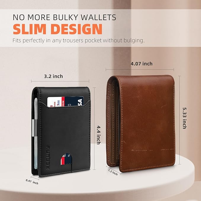 RUNBOX Money Clip Wallets for Men,Slim Leather Mens Bifold Wallet,RFID Blocking Front Pocket Wallet,Thin Credit Card Holder with Gift Box