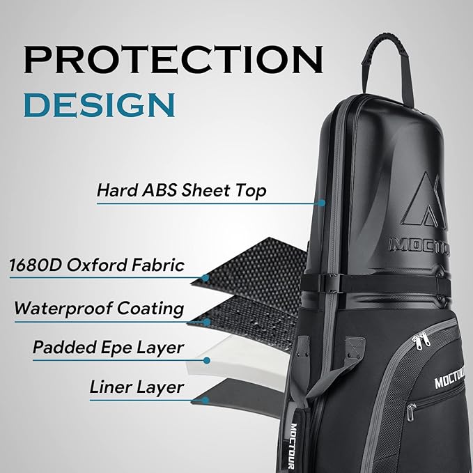Golf Travel Bags for Airlines with Wheels & ABS Hard Case Top, Protect Your Clubs, Waterproof 1680D Oxford Fabric and Oversize Tank Wheels, Lightweight and Easy to Maneuver