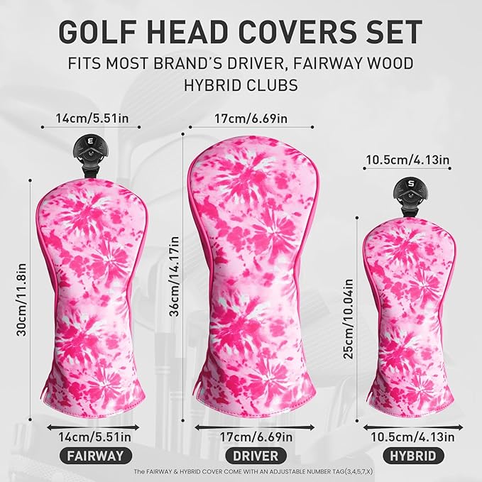 FINGER TEN Golf Club Head Covers for Woods Driver Fairway Hybrid with Interchangeable Number Tag 1 3 5 Premium Leather Headcovers for Women Men