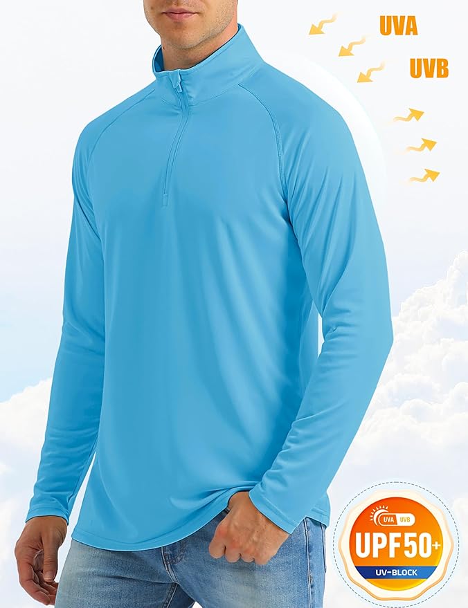 MAGCOMSEN Men's Long Sleeve Sun Shirts UPF 50+ Tees 1/4 Zip Up Fishing Running Rash Guard T-Shirts Outdoor Shirt