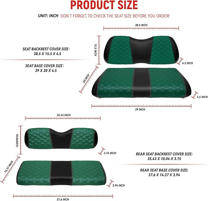 Golf Cart Front and Rear Seat Covers Waterproof and Sun Resistant Marine Grade Vinyl Leather Seat Cover Accessories for Club Car Precedent 2004+, Green(4PCS)
