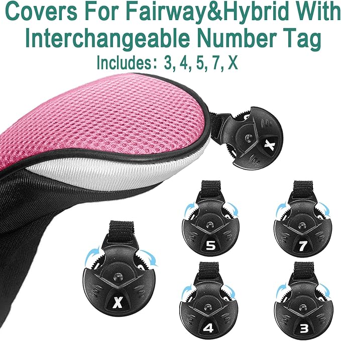 Golf Club Head Covers for Woods and Driver Hybrids Fairway Value Pack Protective Clubs Headcovers with Interchangeable No.Tags 1 3 5
