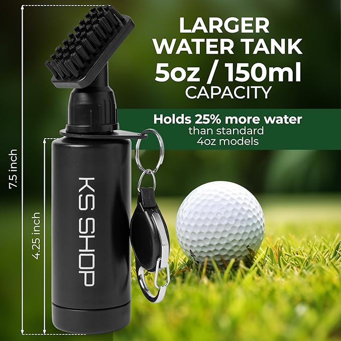 Golf Club Brush Cleaner 5oz (150ml) | Lightweight 70g | 45cm Retractable Clip | Nylon Bristles Golf Brush | Golf Accessories for Men and Women