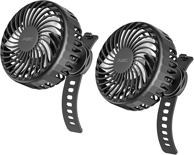 2 Pack Rechargeable Fan for Peloton & Exercise Bike - 4000mAh Portable Fan with Adjustable Strap, 3 Speed Settings, 360° Rotation - Fits 0.5-1.5" Handlebars for Treadmill, Stroller, Golf Cart, Gym