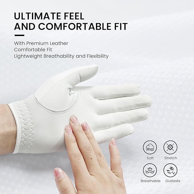 FINGER TEN Golf Gloves Women Leather Glove with Ball Marker for Ladies - Enhanced Grip, Comfort & Durability for Female Golfers