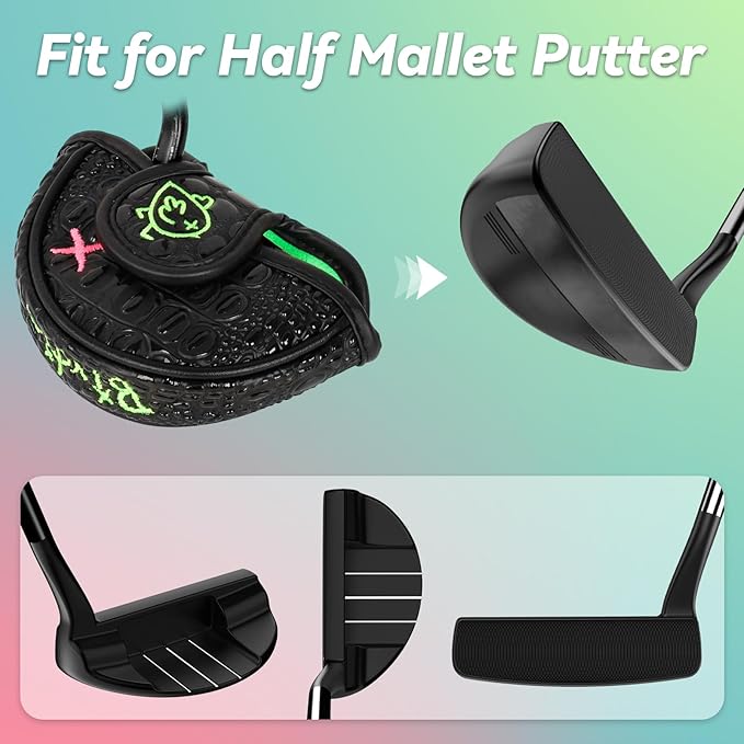 Craftsman Golf DF3 Putter Cover Golf Headcover Center Shaft Birdie Design OZ1 Headcover Mallet Putter Cover with Magnetic Closure for Driver Mid Mallet Putter Heel Shafted