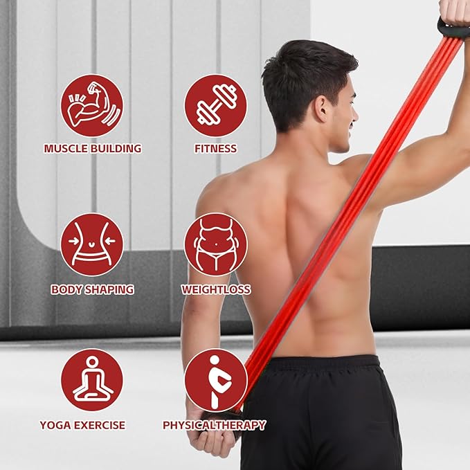 Resistance Bands with Handles, Single Resistance Bands, Exercise Bands with Comfortable Handles, Resistance Training, Physical Therapy, Home Workouts, Fitness, Pilates