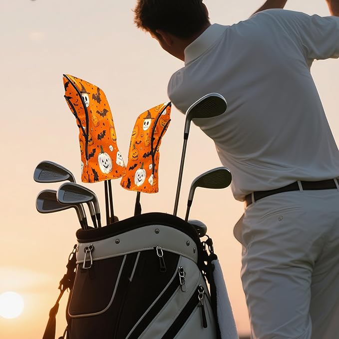 Golf Club Covers PU Leather Waterproof Golf Club Head Covers for Fairway Woods and Driver White Fishbone Pattern Driver Cover Suitable for Most Brands