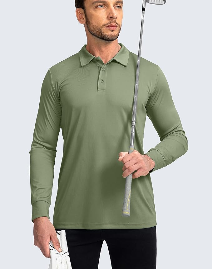 Men's Polo Shirt Long Sleeve Golf Shirts Lightweight UPF 50+ Sun Protection Cool Shirts for Men Work Fishing Outdoor