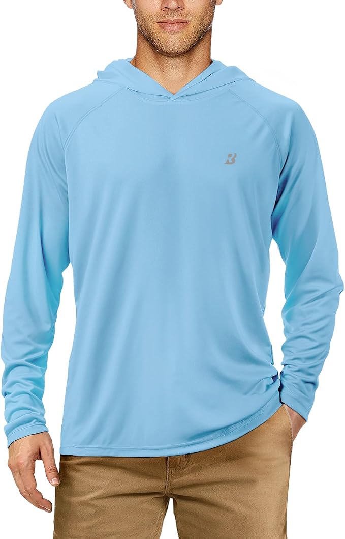 Roadbox UPF 50+ Fishing Shirts for Men, Long Sleeve UV Sun Protection Hoodie, Outdoor Hiking Running Swimming Rash Guard