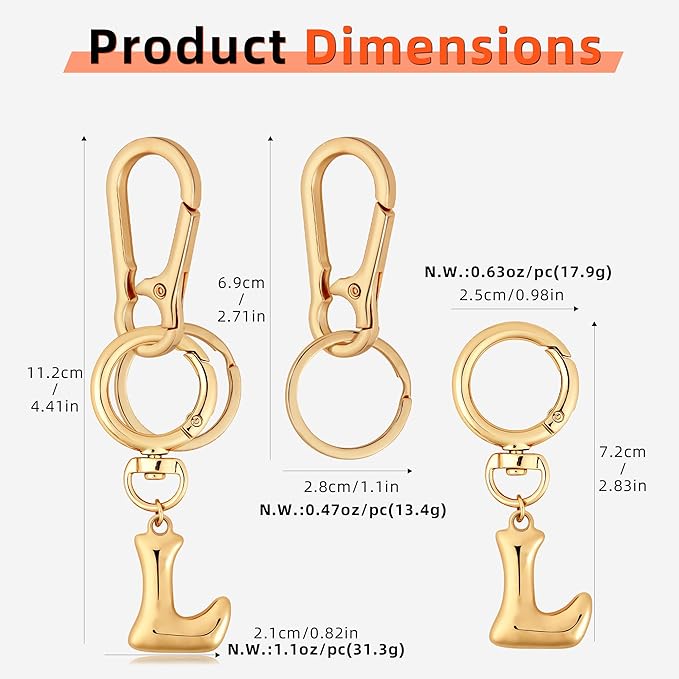 Gold Bubble Heart, Cherry, Bow & More Designs Letter Initial Keychain Bag Charms – Cute Purse Charms for Handbags