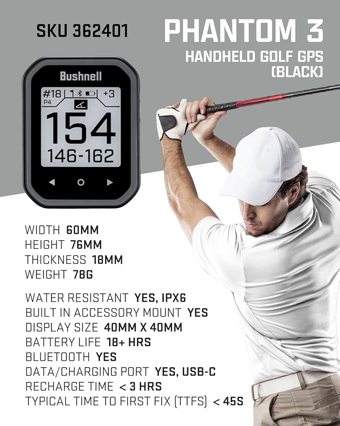 Wearable4U - Bushnell Phantom 3 GPS Rangefinder Black with BITE Magnetic Mount and GreenView with Lens Cleaning Cloth Bundle