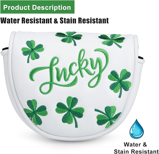 Golf Mallet Putter Cover Head Cover, Magnetic Closure Lucky Clover Design Premium Leather Golf Headcovers Golf Mallet Putter Cover Fits for OZ1 MEZZ 1 MEZZ1 MAX Putter