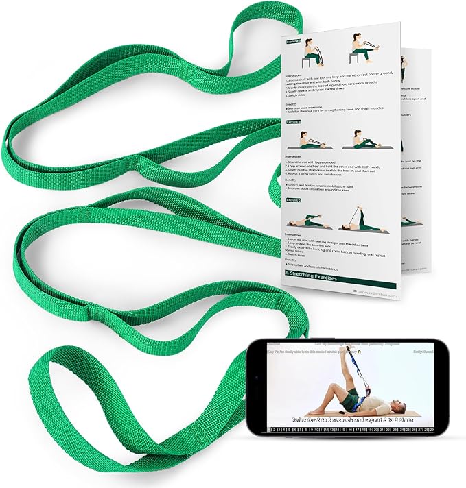 Trideer Stretching Strap Yoga Strap for Physical Therapy, 10 Loops Yoga Straps for Stretching, Non-Elastic Stretch Strap for Pilates, Exercise, Stretch Band for Women & Men