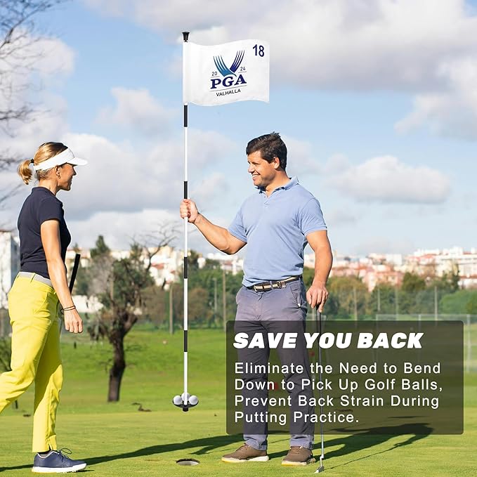 Golf Flagpole - Detachable Design - Ball Retrieval Base - Perfect for Backyard Practice Putting Green, Country Club, Driving Range - 3FT | 6FT in Height Optional