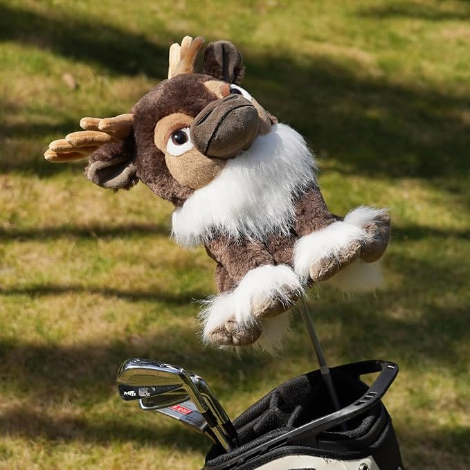 Driver Headcover Funny Golf Headcover Animal Golf Club Head Covers Gorilla Alces Moose Mammoth Design Black Plush Golfing Gifts for Men Women Golfer Fits up to 460CC Driver Head