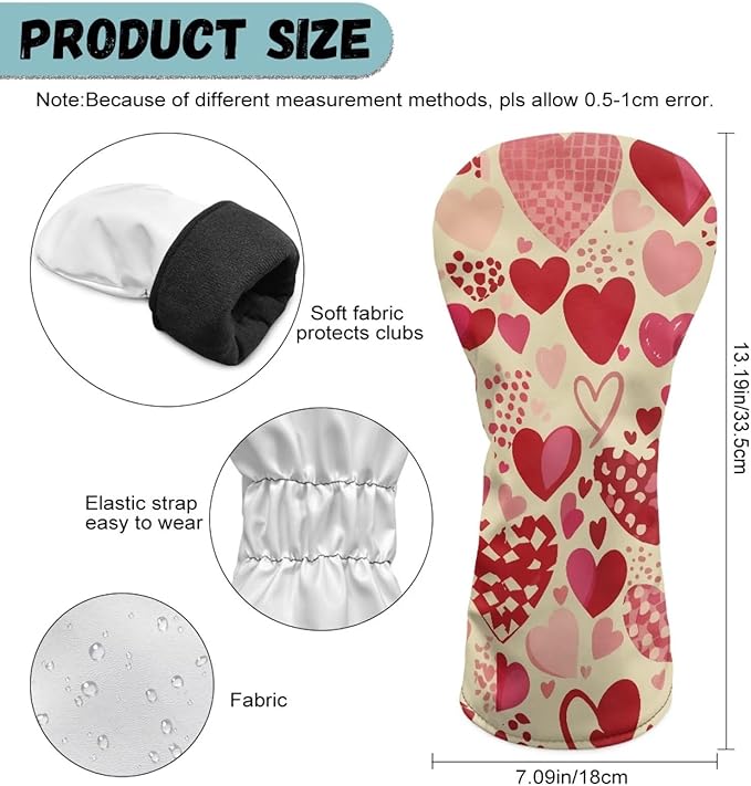 Golf Club Head Covers for Club Protective, Waterproof PU Leather Driver Fairway Wood Hybrid Head Cover