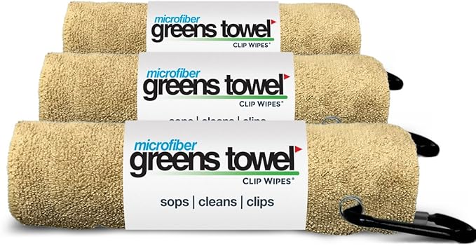 Desert Sand 3 Pack Golf Towel Set for Golf Bags with Clip, Plush Microfiber Nap Fabric, 16x16, The Original