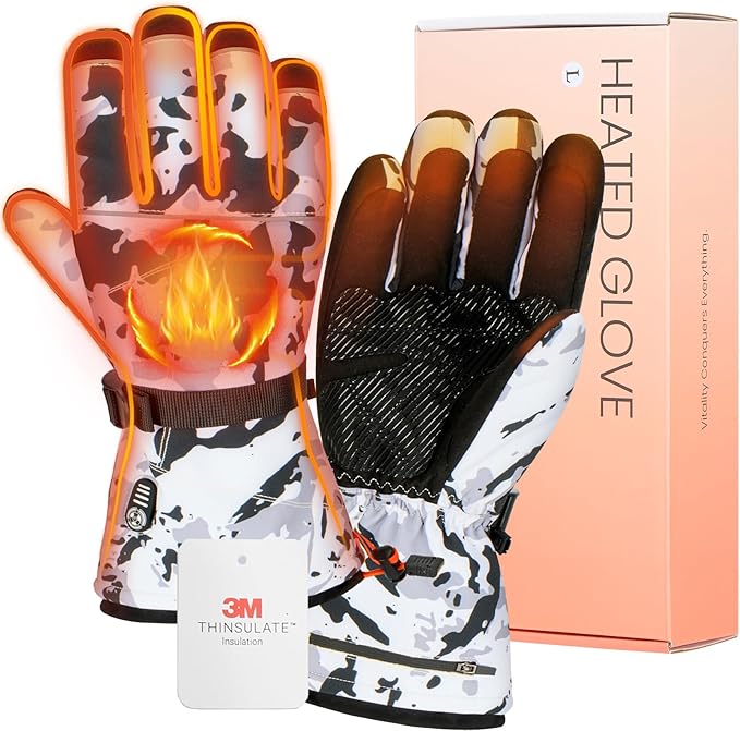 Heated Gloves for Men Women, 7.4V Battery Rechargeable with 2.5-Hour Fast Charging, Waterproof Electric Heated Ski Glove for Work, Fishing, Hunting, Motorcycle, Skiing