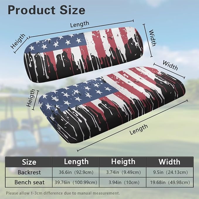 Golf Cart Seat Covers, Universal Fit & Nonskid Bottom Fits for Club Car 2 Person Seats Golf Carts