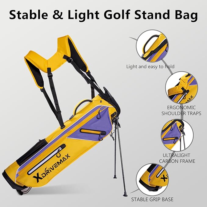 Golf Stand Bag, Lightweight Golf Bag with Stable Stand,Compact Design Featuring Easy-Carry Shoulder Straps, 4-Way Top, Essential Storage Pockets