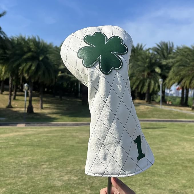 Golf Club Headcover Live Lucky 3 Wood Headcover Magnetic Closure Elegant Embroidery Premium Leather Driver Covers Fairway Wood Covers Hybrid Headcover Shamrock Golf Head Covers