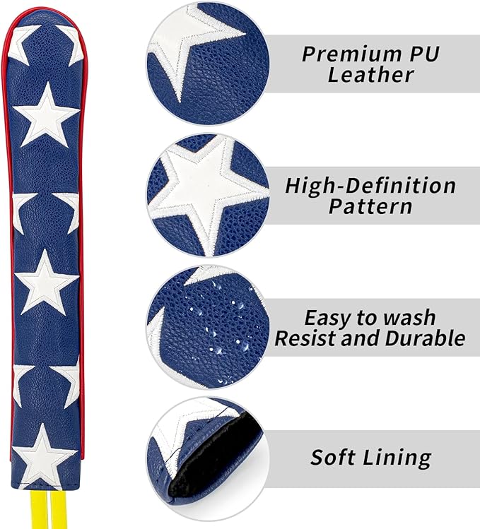 Golf Alignment Stick Cover Premium Leather Perfect Cover for Alignment Sticks Classic USA Design Alignment Sticks Holder Golf Club Protector Holds 2 Sticks.