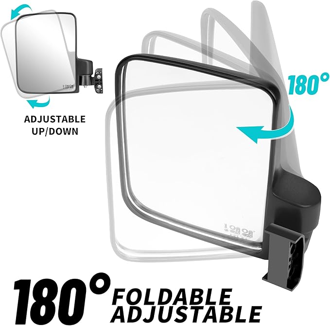 10L0L Golf Cart Mirror, No Drilling Extra Large Side View Mirror Universal for Yamaha, Club Car, EZGO, Folding Side Rear View Mirrors Adjustable 180 Degree