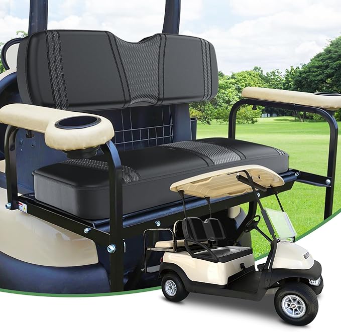 T TGBROS Golf Cart Seat Covers Fit for Yamaha Club Car EZGO Ordinary Front Rear Seat Cushion Waterproof Vinyl Leather Breathable Comfortable Replacement Black Seat Cover Anti-Scratch