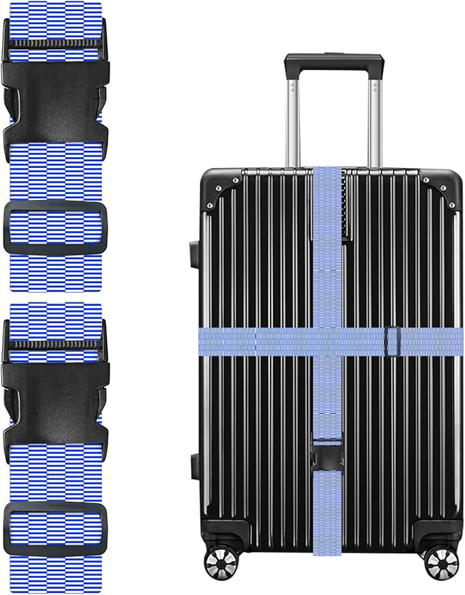 Nuxovilar Luggage Straps of 2 Set Blue White Checkered Pattern, 1.96x90.5 inches - Luggage Straps for Suitcases, Ideal for Sea Trips, Casual Trips, Daily Use