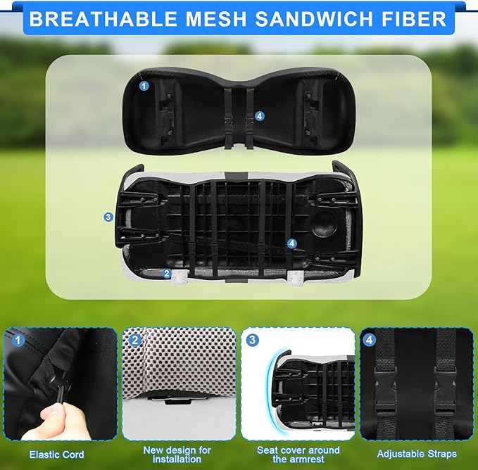 iLSKW Golf Cart Seat Covers for Yamaha G29 Seat Cover OEM Front,Breathable Fabric and Leather Front Seat Cover Like Gloves,Full Wrap-Around Design of Yamaha G29 Golf Cart Front Seat Cover