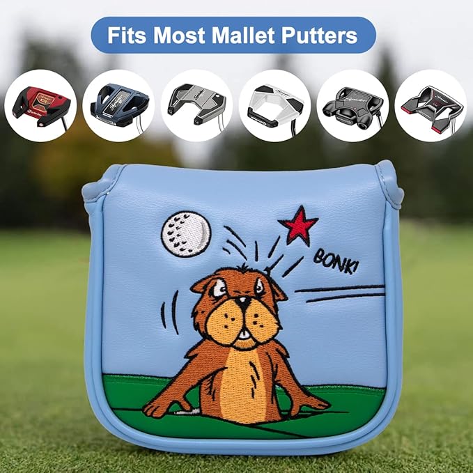 Golf Mallet Putter Cover, Golf Club Cover with Strong Magnetic Closure, PU Leather Waterproof Golf Putter Cover Golf Accessories