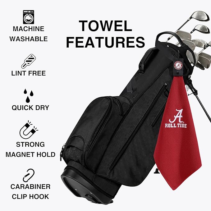 Magnetic Golf Towel Alabama University - Waffle Weave Microfiber Towel with Ultra Strong Magnet & Clip for Secure Hold on Golf Bags, Ideal for Clubs & Accessories for Men & Women by Playing It Forward
