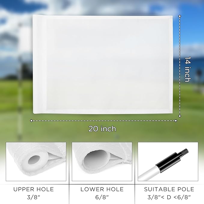 KINGTOP Golf Flag 20x14 Inch - Plain White, 420D Nylon, Tube Inserted - Standard Putting Green Flags for Backyard Practice, Golf Courses, Country Club, 9-Pack