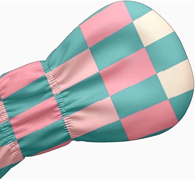 Golf Club Head Covers for Driver Hybrid and Fairway Woods, Waterproof Leather Headcovers for Golf Clubs, Ideal Golf Accessories Gift for Men Women (Pink and Teal Checkered)