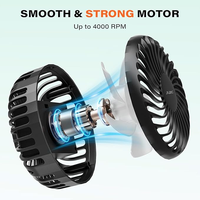 A2C Golf Cart Fan Rechargeable Magnetic Base Battery Operated Portable Fan 3 Speeds 4000 RPM Strong Airflow Compatible with Yamaha, EZGO, Club Car - 360° Rotatable Golf Cart & Cruise Ship Accessories