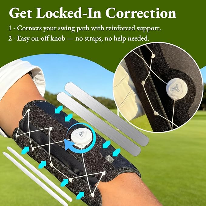 Golf Training Aids Swing Trainer & Elbow Brace - Fix Chicken Wing with Quick Lock Knob, Solo Use Corrective Aid for Men & Women, Beginner to Pro Training Tool, Golf Gift Idea
