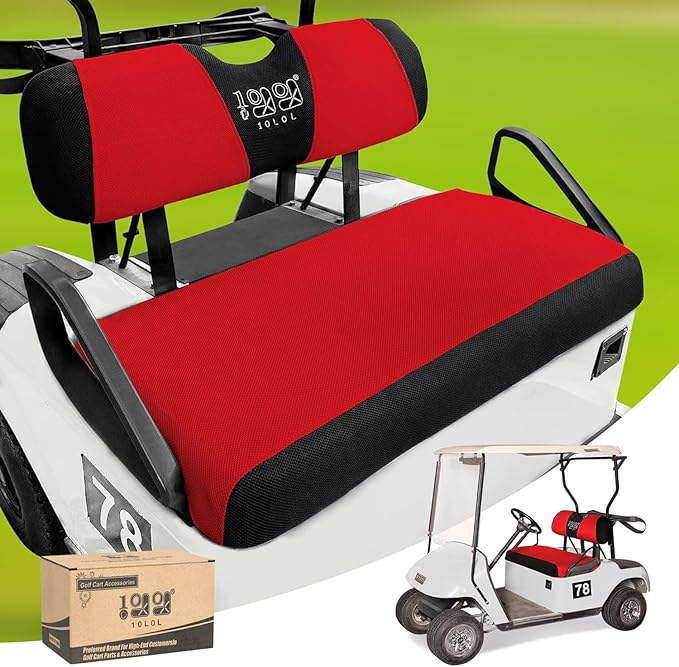 10L0L Golf Cart Seat Covers Kit - Universal Fit for EZGO TXT/RXV Front Seats | Breathable Mesh Fabric | Easy Installation | Red & Black (No Staples Required)