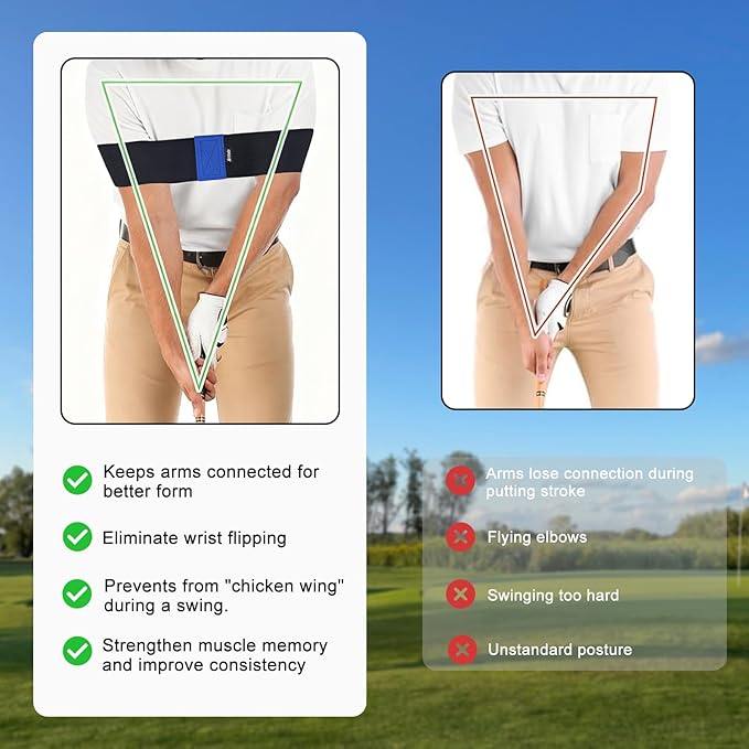 Golf Training Kit with Arm Band & Wrist Strap, Golf Swing Training Aid to Correct Wrist Angle and Develop Muscle Memory for Beginner Golfers