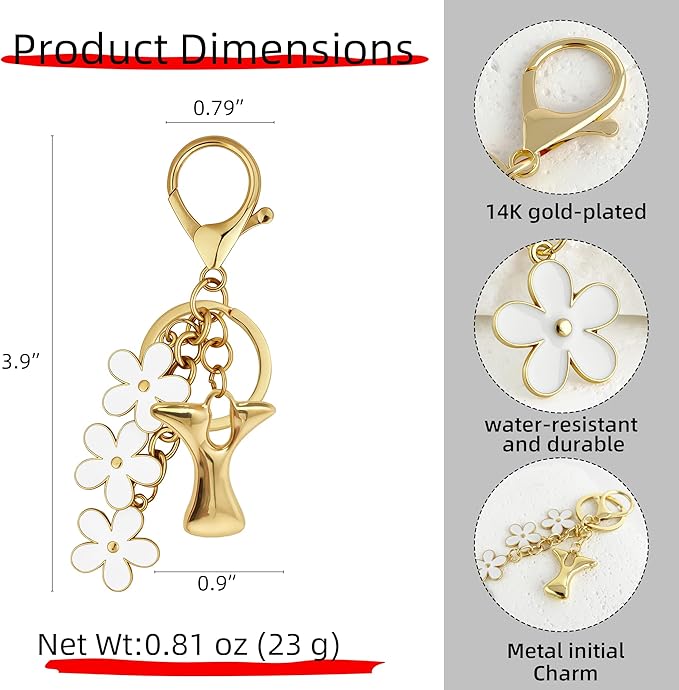 Gold Bubble Heart, Cherry, Bow & More Designs Letter Initial Keychain Bag Charms – Cute Purse Charms for Handbags