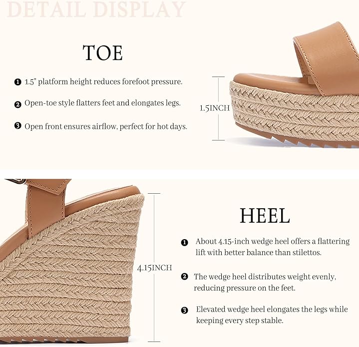 VICKI·VICKI Wedges for Women Platform Sandals Wedge Heels for Sandals Comfortable Summer Espadrille Shoes Ankle Strap&Open Toe
