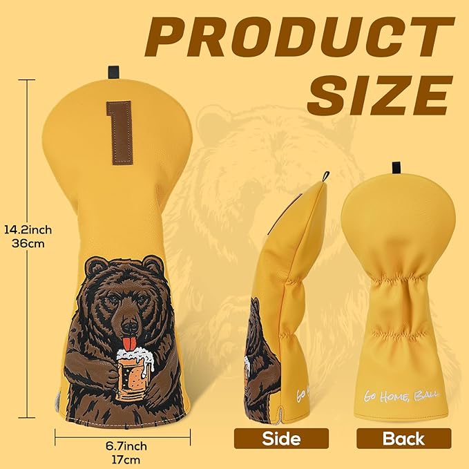Golf Club Head Cover Golf Head Cover Driver Headcover Fairway Wood Headcover Hybrid Club Head Cover Golf Blade Mallet Putter Cover Beer Bear